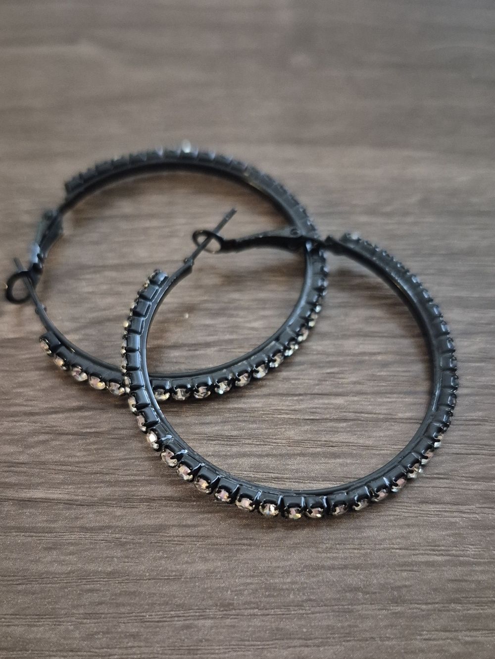 Black Crystal-Embellished Hoop Earrings 2"